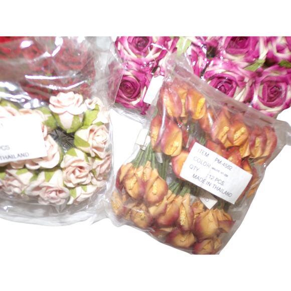 Paper Roses Floral Craft Lot 6 Packages Purple Pink Red Orange Embellishment - Picture 3 of 3